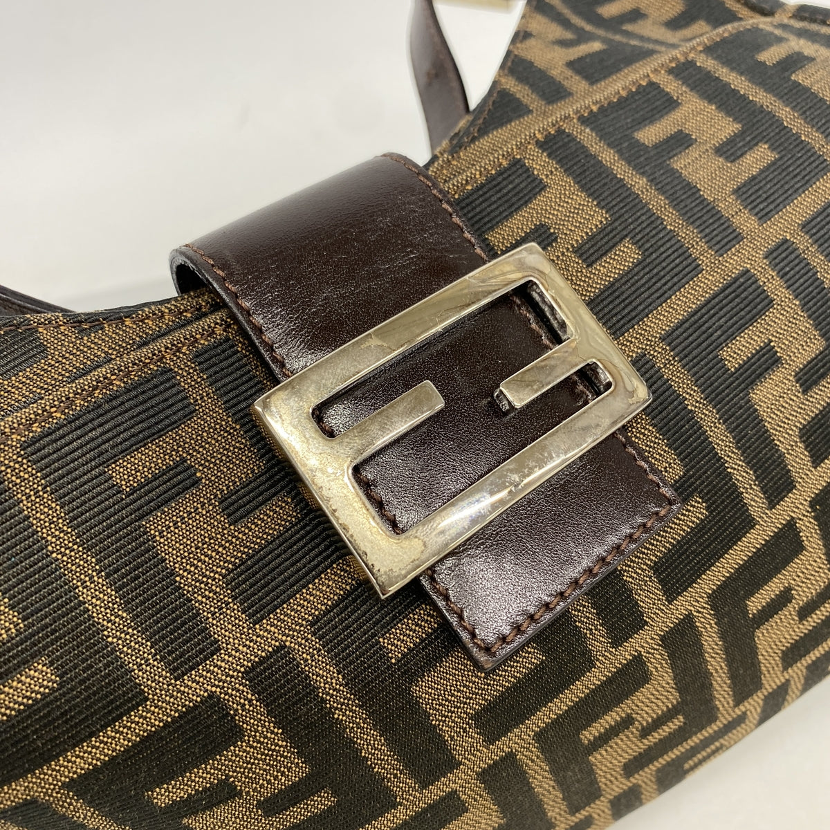 【6ib1896】フェンディ ハンドバッグ ズッカ ナイロンキャンバス ブラウン シルバー金具【中古】レディース