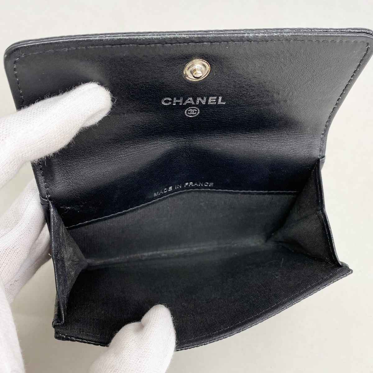 【6ib1906】シャネル カードケース キャビアスキン ブラック シルバー金具【中古】レディース