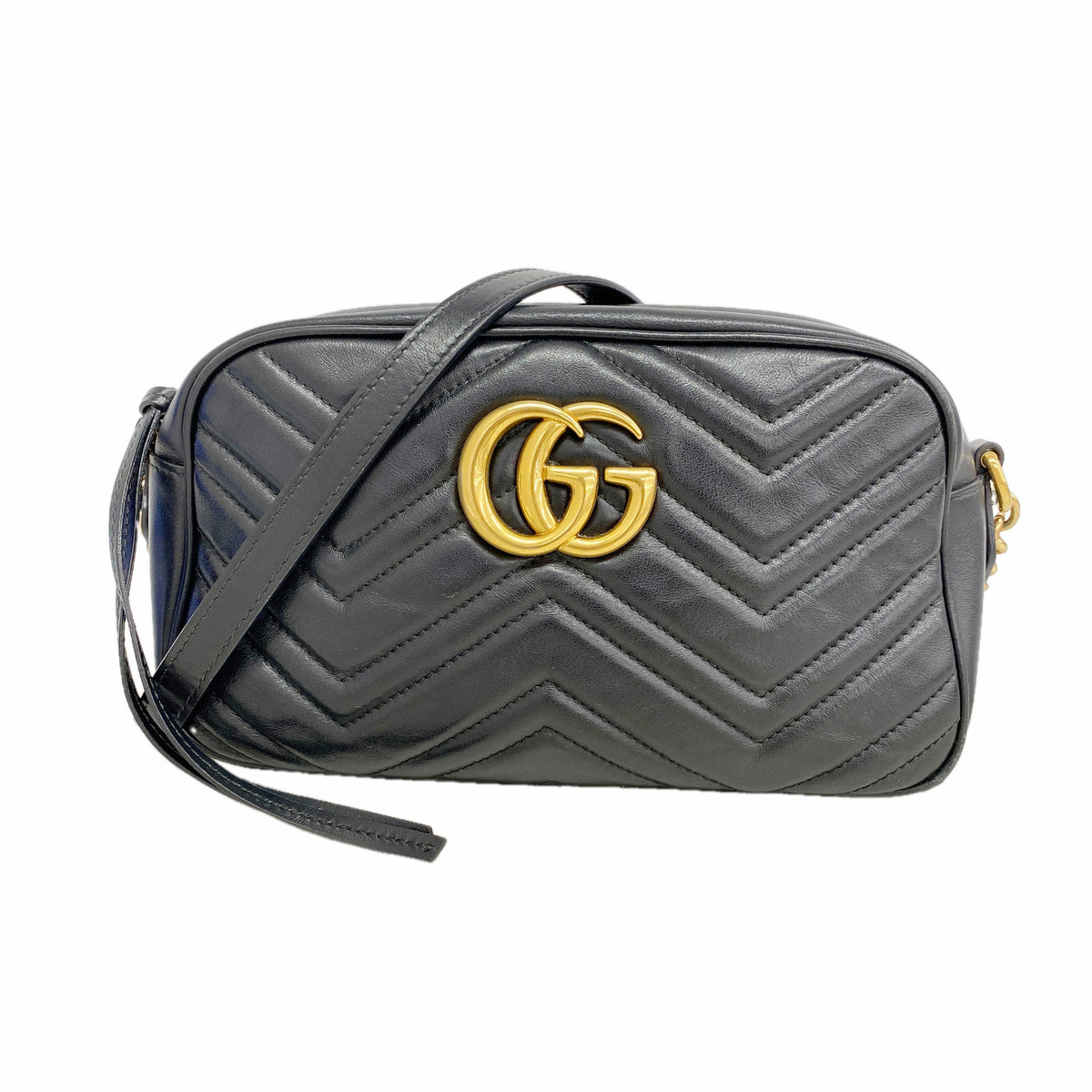 【6ib1917】グッチ ショルダーバッグ GGマーモント 447632 レザー ブラック ゴールド金具【中古】レディース