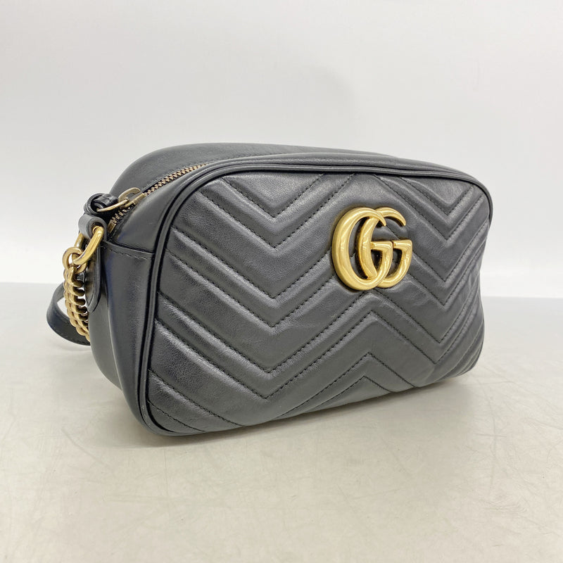 【6ib1917】グッチ ショルダーバッグ GGマーモント 447632 レザー ブラック ゴールド金具【中古】レディース