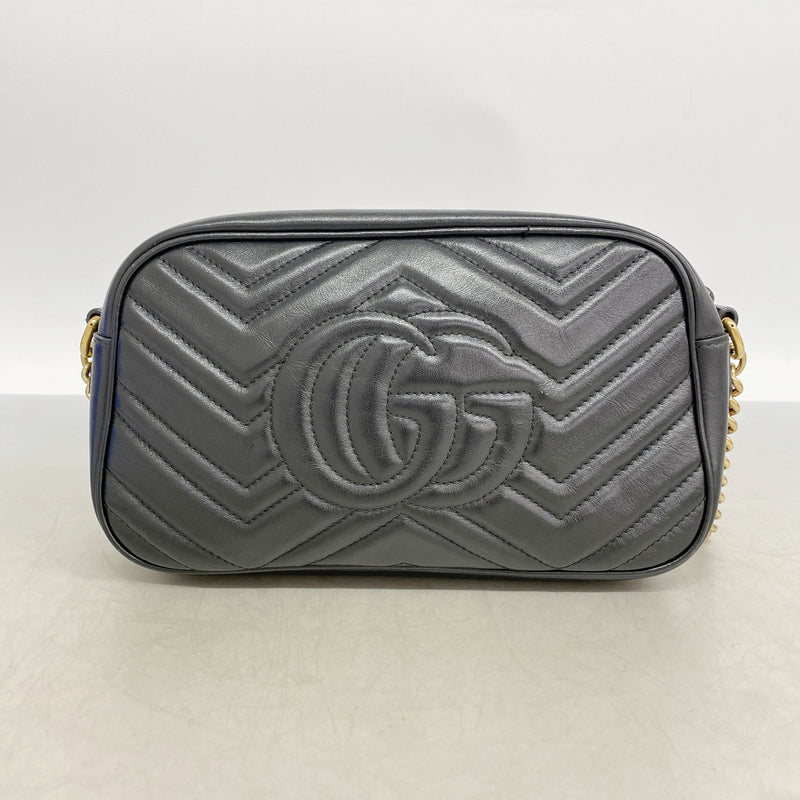 【6ib1917】グッチ ショルダーバッグ GGマーモント 447632 レザー ブラック ゴールド金具【中古】レディース