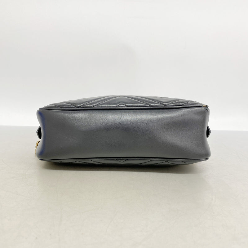 【6ib1917】グッチ ショルダーバッグ GGマーモント 447632 レザー ブラック ゴールド金具【中古】レディース