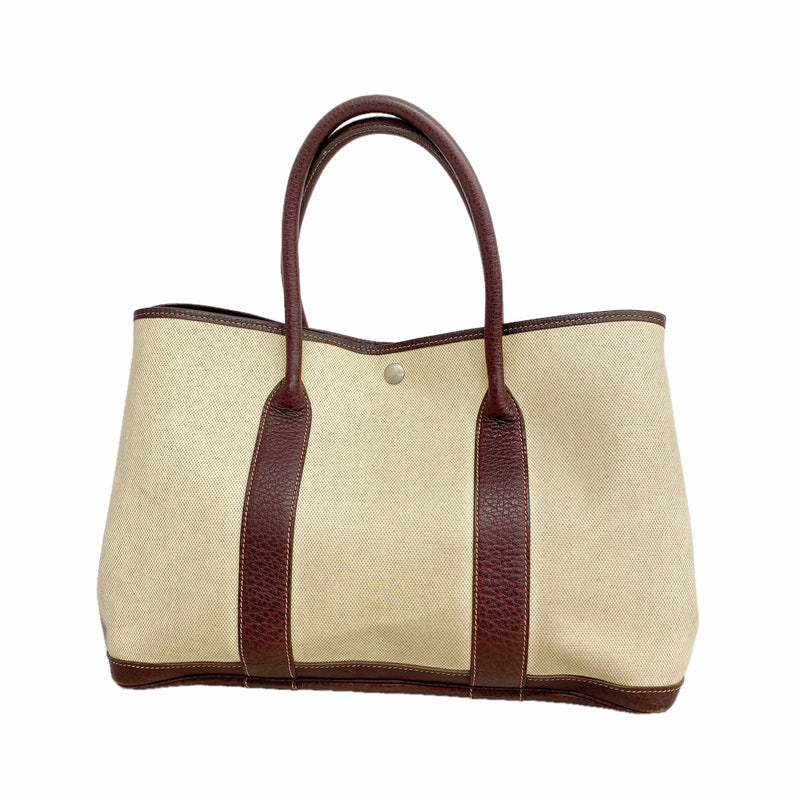 【6ib1926】エルメス トートバッグ ガーデンパーティPM トワルアッシュ ブラウン シルバー金具 D刻印【中古】レディース