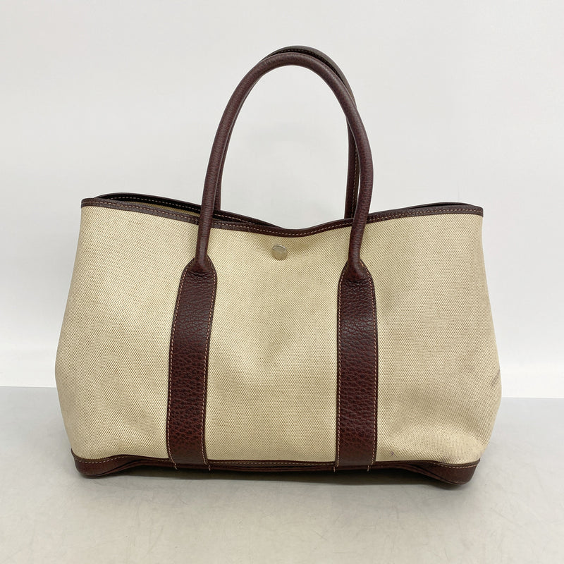 【6ib1926】エルメス トートバッグ ガーデンパーティPM トワルアッシュ ブラウン シルバー金具 D刻印【中古】レディース