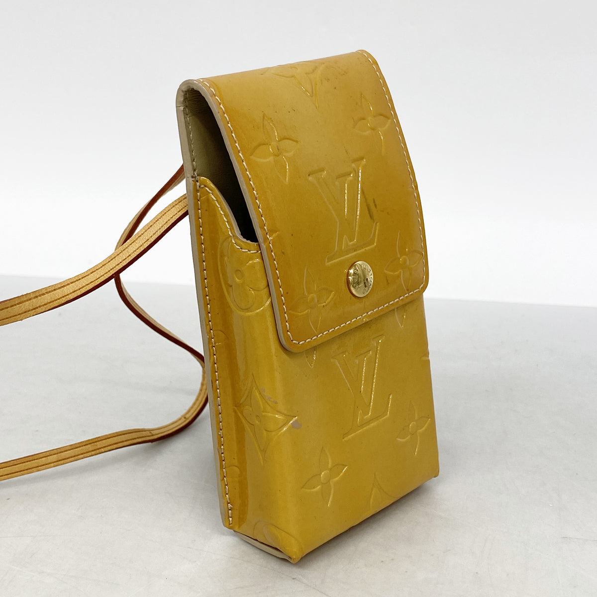 【6ib1941】ルイヴィトン シガレットケース ヴェルニ グリーン M91048 ベージュ【中古】レディース