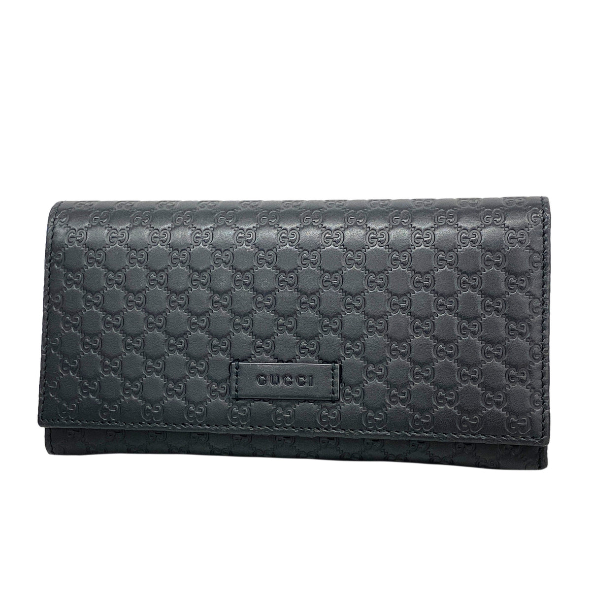 【6ib1944】グッチ 長財布 マイクログッチシマ 449396 レザー ブラック シャンパンゴールド金具【中古】レディース