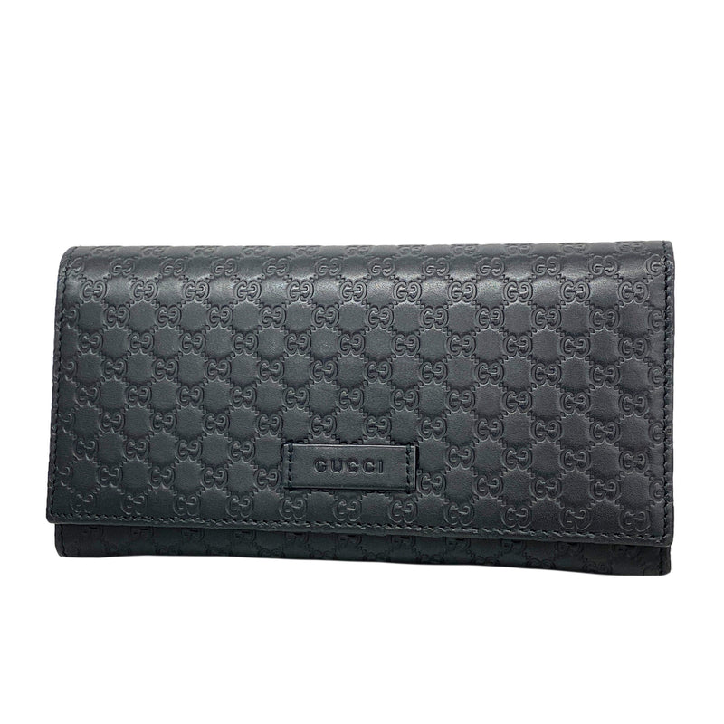 【6ib1944】グッチ 長財布 マイクログッチシマ 449396 レザー ブラック シャンパンゴールド金具【中古】レディース