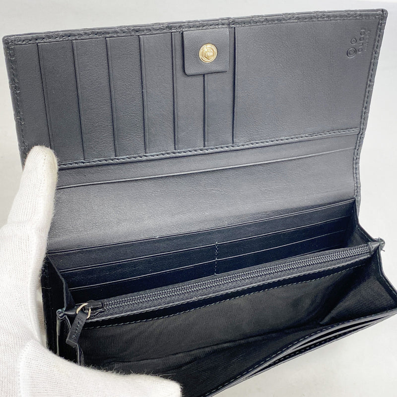 【6ib1944】グッチ 長財布 マイクログッチシマ 449396 レザー ブラック シャンパンゴールド金具【中古】レディース