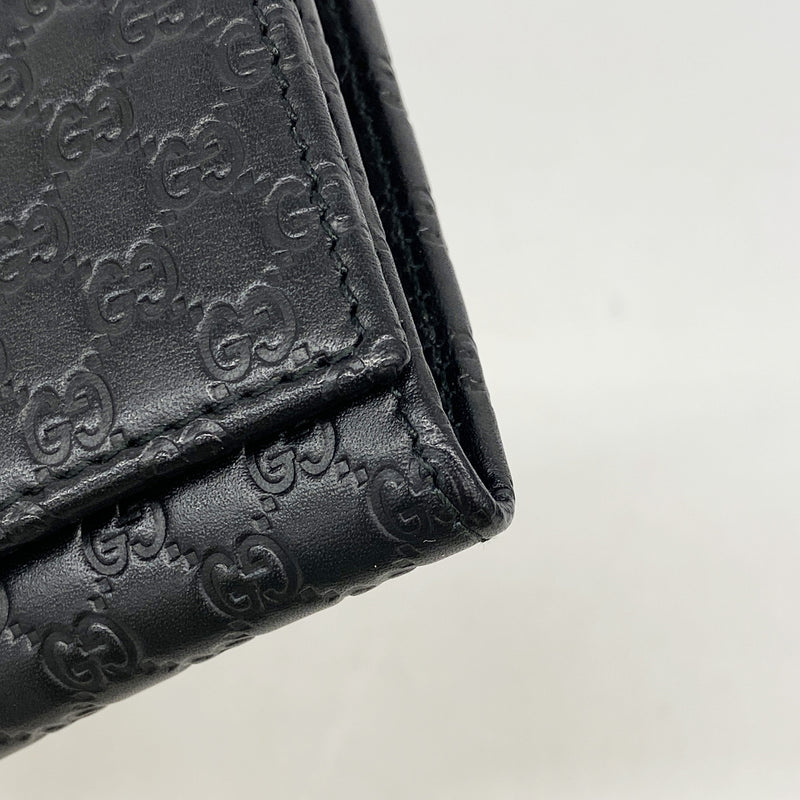 【6ib1944】グッチ 長財布 マイクログッチシマ 449396 レザー ブラック シャンパンゴールド金具【中古】レディース