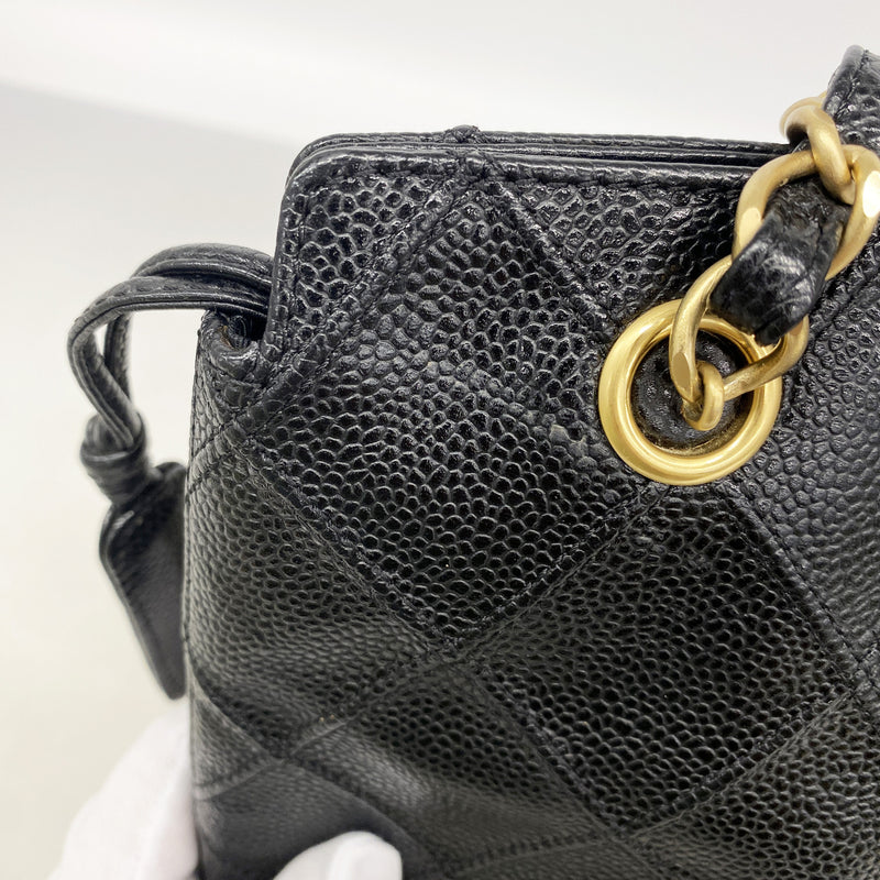 【6ib1952】シャネル ショルダーバッグ キャビアスキン ブラック ゴールド金具【中古】レディース