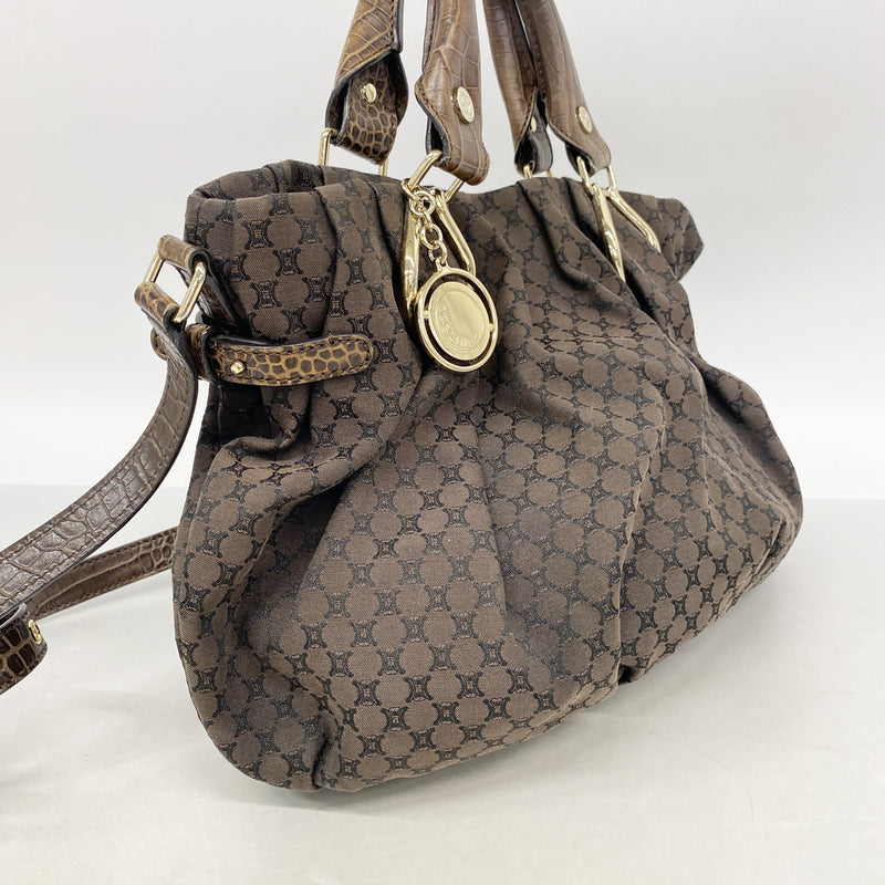 【6ib1955】セリーヌ ハンドバッグ マカダム ナイロンキャンバス ブラウン シャンパンゴールド金具 2wayバッグ【中古】レディース
