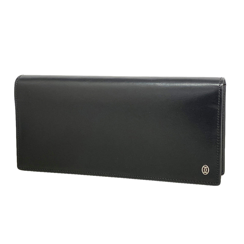 【6ib1977】カルティエ 長財布 マスト レザー ブラック シルバー金具【中古】レディース
