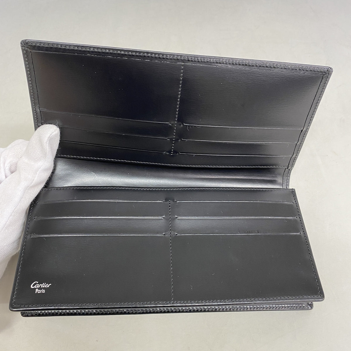 【6ib1977】カルティエ 長財布 マスト レザー ブラック シルバー金具【中古】レディース