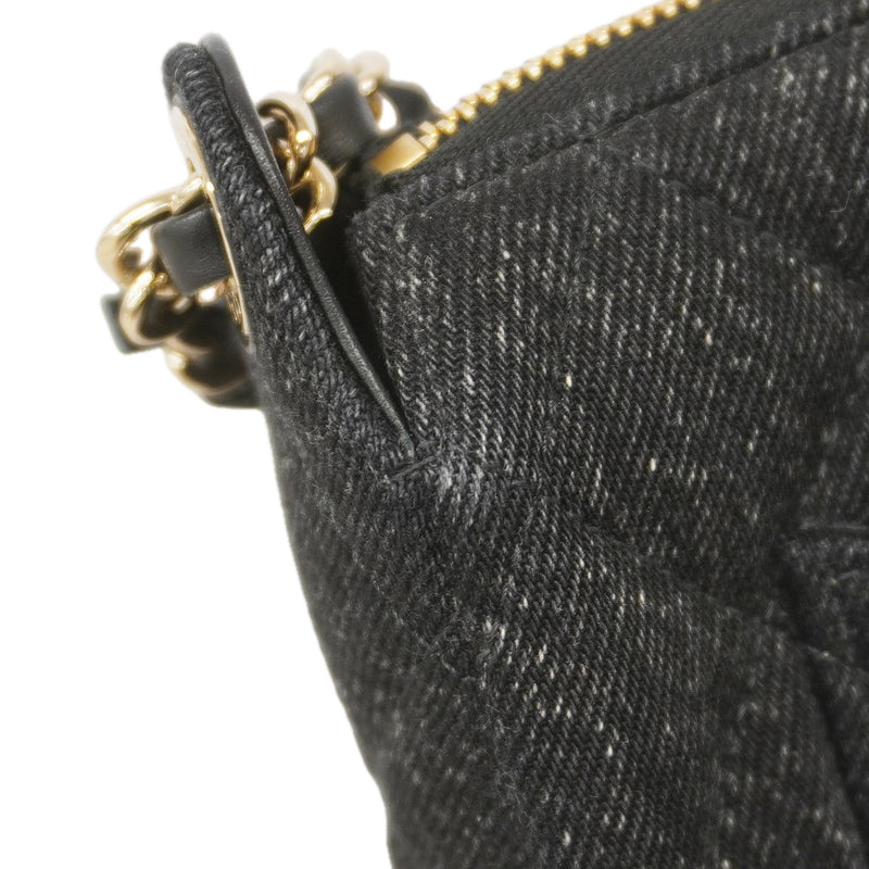 【6ib1978】シャネル ショルダーバッグ マトラッセ チェーンショルダー デニム ブラック シャンパンゴールド金具【中古】レディース