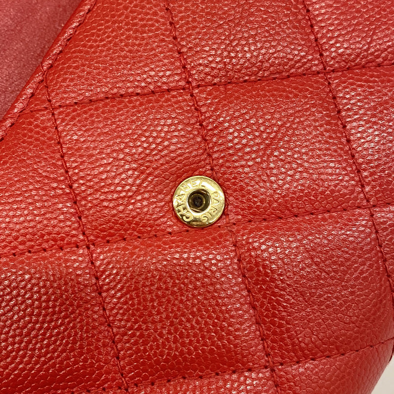 【6ib1998】シャネル 三つ折り財布 CCフィリグリー キャビアスキン レッド ゴールド金具【中古】レディース