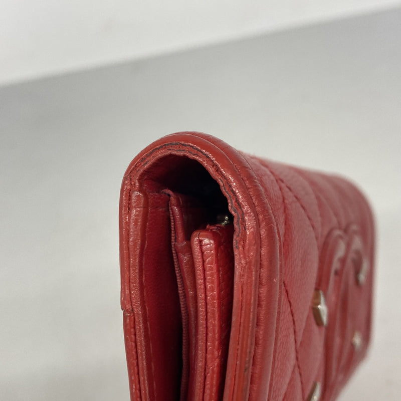 【6ib1998】シャネル 三つ折り財布 CCフィリグリー キャビアスキン レッド ゴールド金具【中古】レディース