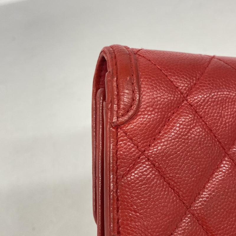 【6ib1998】シャネル 三つ折り財布 CCフィリグリー キャビアスキン レッド ゴールド金具【中古】レディース