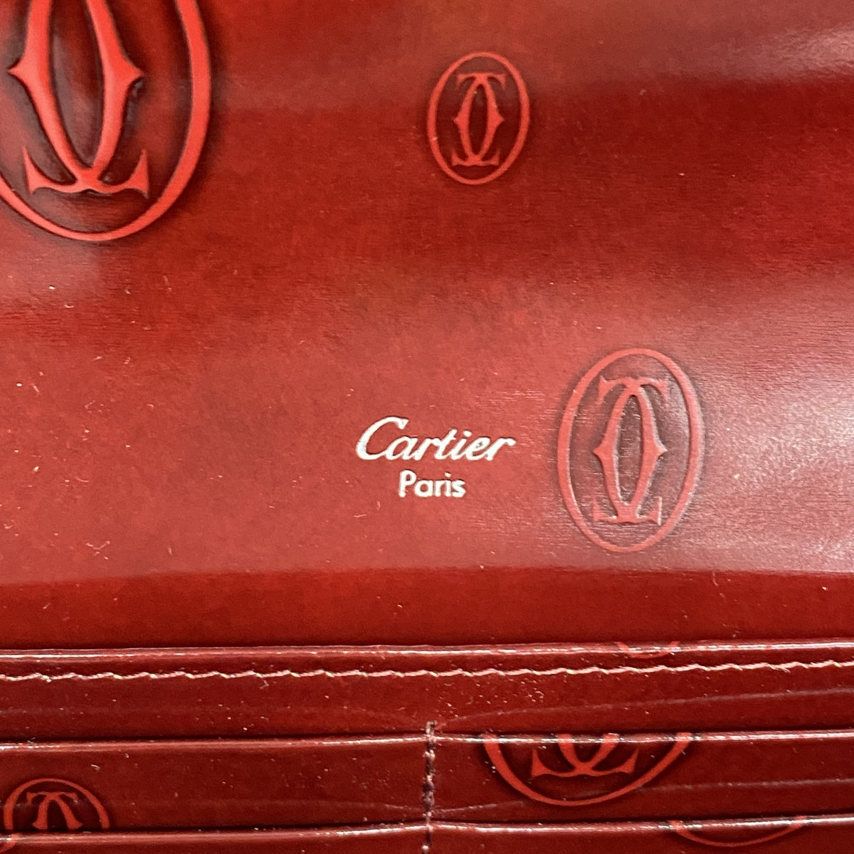 【6ib2024】カルティエ 長財布 ハッピーバースデー エナメル ボルドー シルバー金具【中古】レディース
