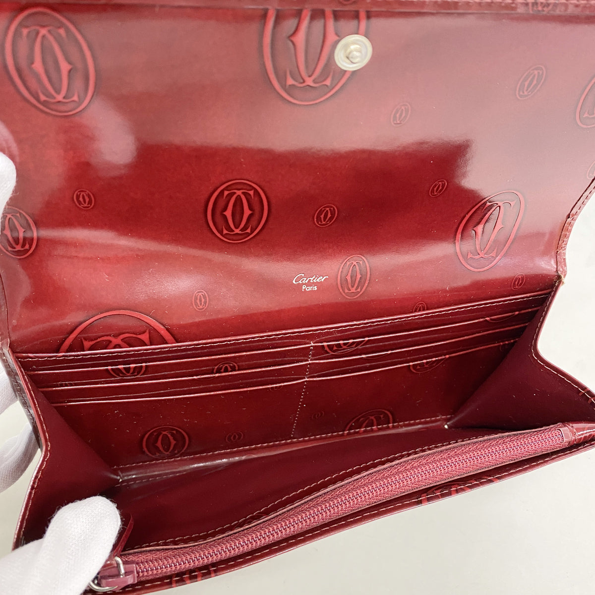 【6ib2024】カルティエ 長財布 ハッピーバースデー エナメル ボルドー シルバー金具【中古】レディース