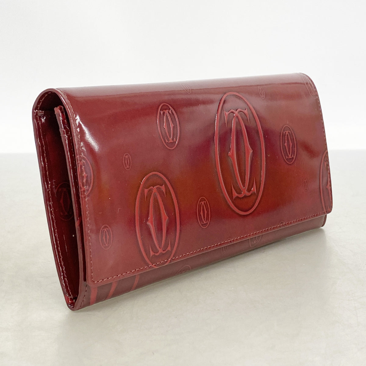 【6ib2024】カルティエ 長財布 ハッピーバースデー エナメル ボルドー シルバー金具【中古】レディース