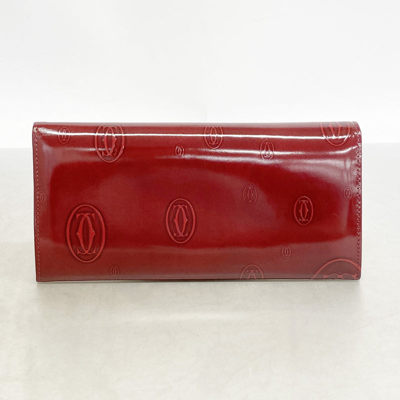 【6ib2024】カルティエ 長財布 ハッピーバースデー エナメル ボルドー シルバー金具【中古】レディース