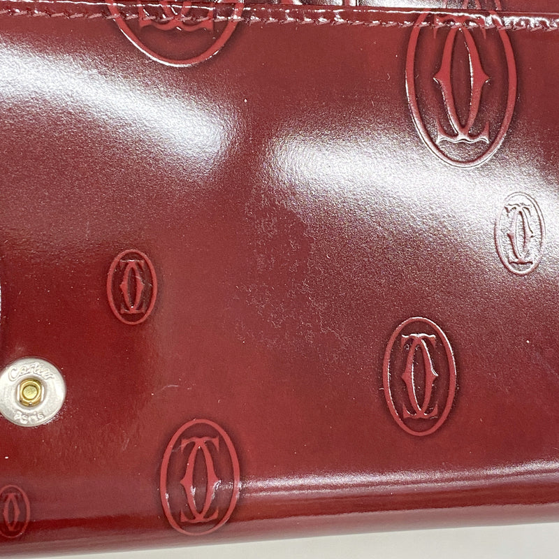 【6ib2024】カルティエ 長財布 ハッピーバースデー エナメル ボルドー シルバー金具【中古】レディース