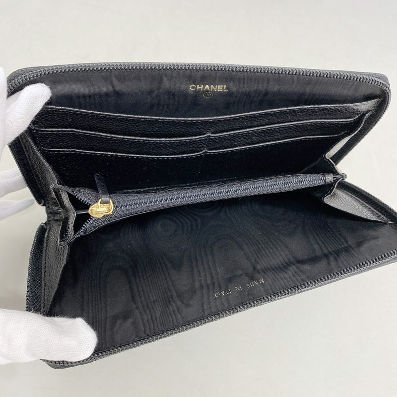 【6ib2025】シャネル 長財布 キャビアスキン ブラック ゴールド金具【中古】メンズ レディース ユニセックス