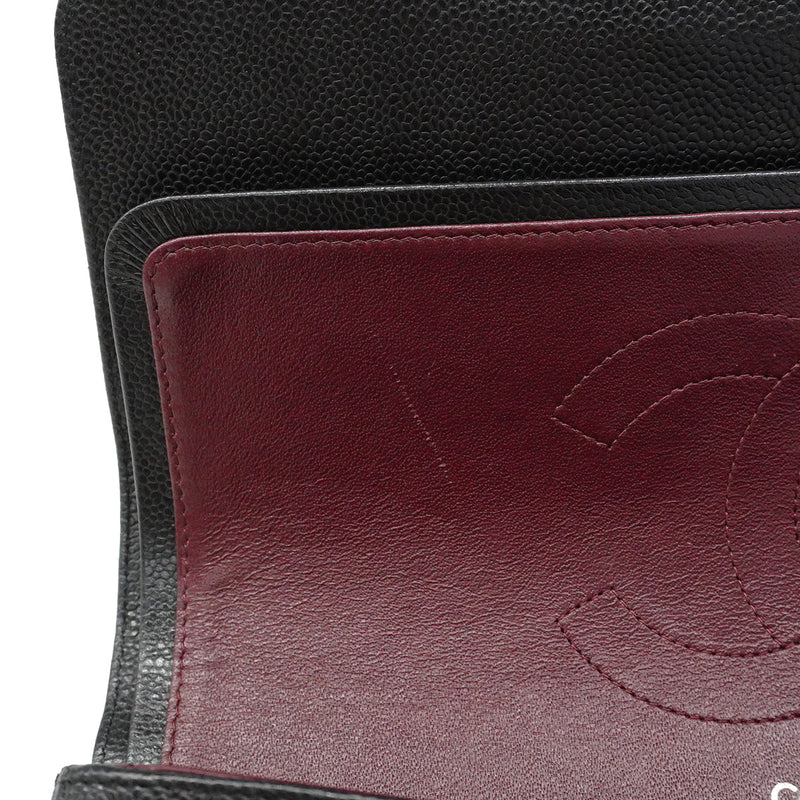 【6ib2047】シャネル ショルダーバッグ デカマトラッセ Wフラップ Wチェーン キャビアスキン ブラック シルバー金具【中古】レディース