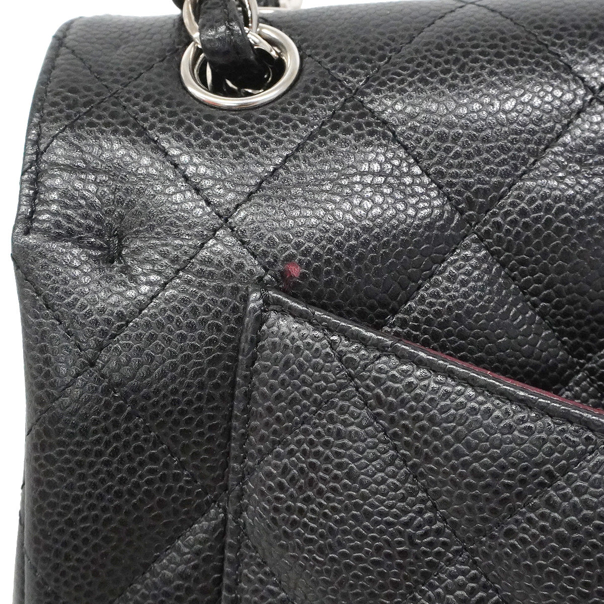 【6ib2047】シャネル ショルダーバッグ デカマトラッセ Wフラップ Wチェーン キャビアスキン ブラック シルバー金具【中古】レディース
