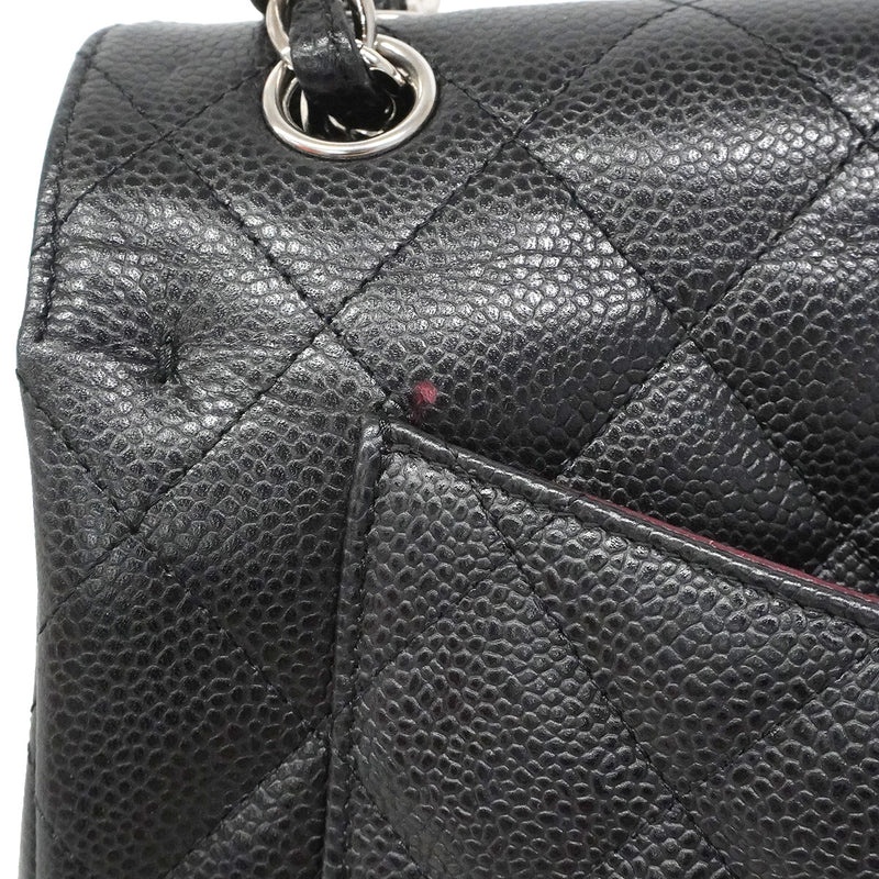 【6ib2047】シャネル ショルダーバッグ デカマトラッセ Wフラップ Wチェーン キャビアスキン ブラック シルバー金具【中古】レディース