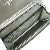 【6ib2052】シャネル ショルダーウォレット マトラッセ チェーンショルダー ラムスキン グレー シルバー金具【中古】レディース