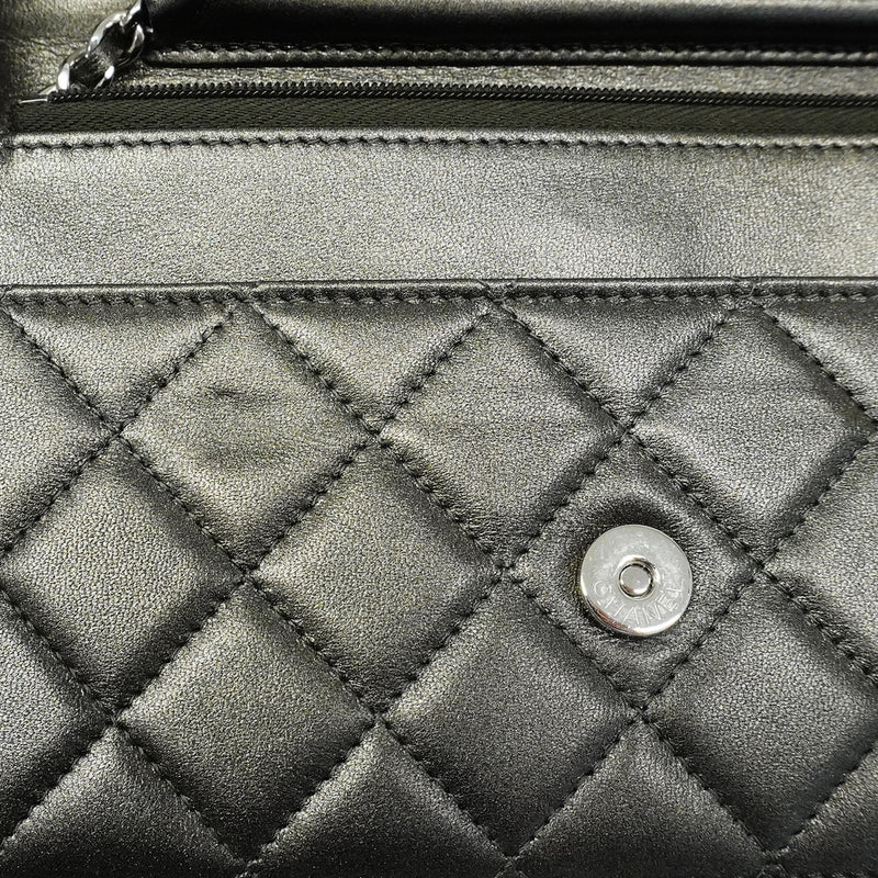 【6ib2052】シャネル ショルダーウォレット マトラッセ チェーンショルダー ラムスキン グレー シルバー金具【中古】レディース