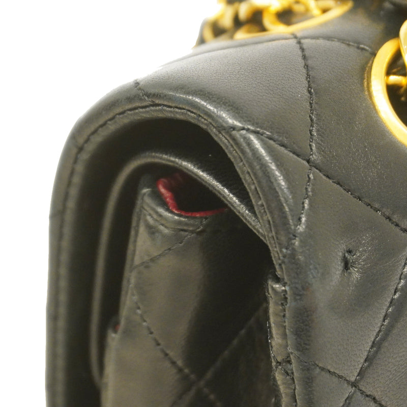 【6ib2061】シャネル ショルダーバッグ マトラッセ Wフラップ Wチェーン ラムスキン ブラック ゴールド金具【中古】レディース