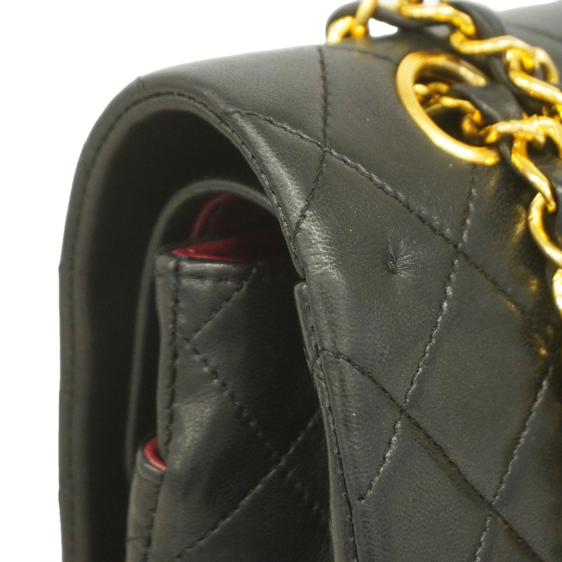 【6ib2062】シャネル ショルダーバッグ マトラッセ Wフラップ Wチェーン ラムスキン ブラック ゴールド金具【中古】レディース