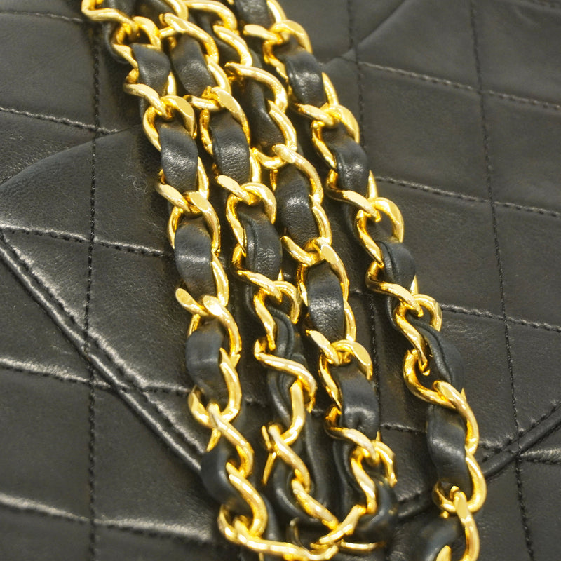 【6ib2062】シャネル ショルダーバッグ マトラッセ Wフラップ Wチェーン ラムスキン ブラック ゴールド金具【中古】レディース