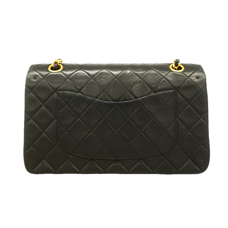 【6ib2062】シャネル ショルダーバッグ マトラッセ Wフラップ Wチェーン ラムスキン ブラック ゴールド金具【中古】レディース