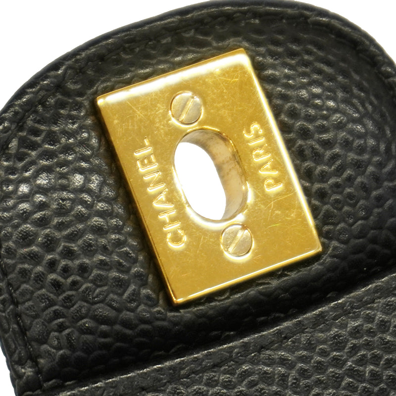 【6ib2063】シャネル ショルダーバッグ マトラッセ Wフラップ Wチェーン キャビアスキン ブラック ゴールド金具【中古】レディース