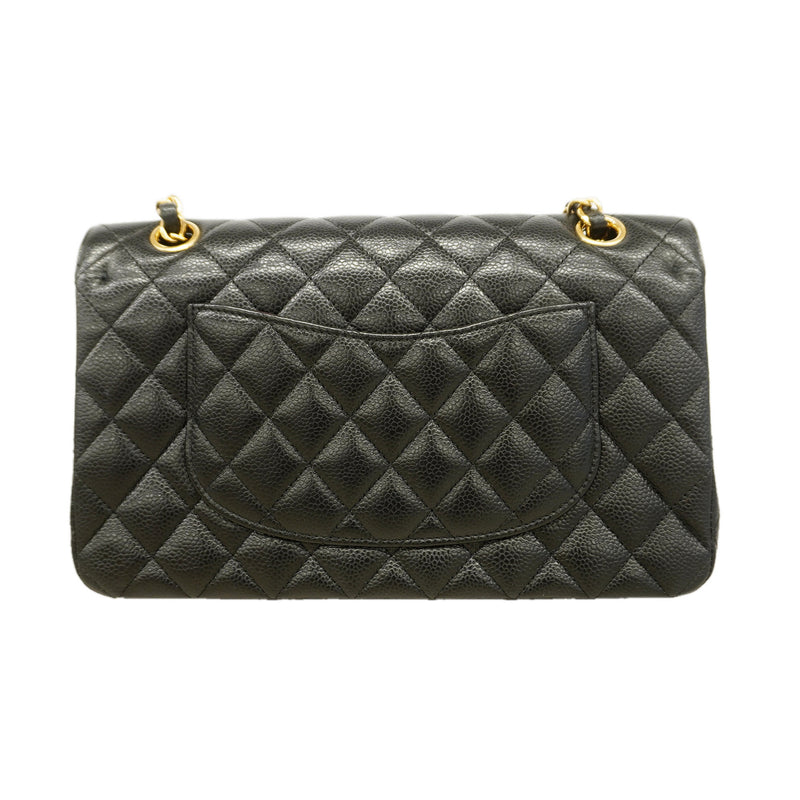 【6ib2063】シャネル ショルダーバッグ マトラッセ Wフラップ Wチェーン キャビアスキン ブラック ゴールド金具【中古】レディース