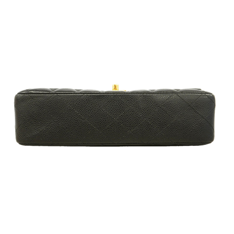 【6ib2063】シャネル ショルダーバッグ マトラッセ Wフラップ Wチェーン キャビアスキン ブラック ゴールド金具【中古】レディース