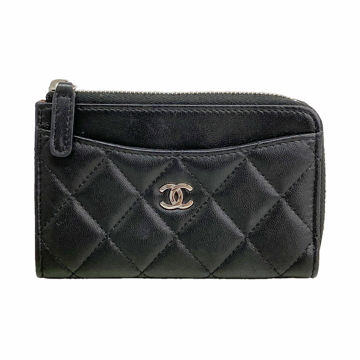 【6ib2078】シャネル コインケース マトラッセ ラムスキン ブラック シルバー金具【中古】レディース