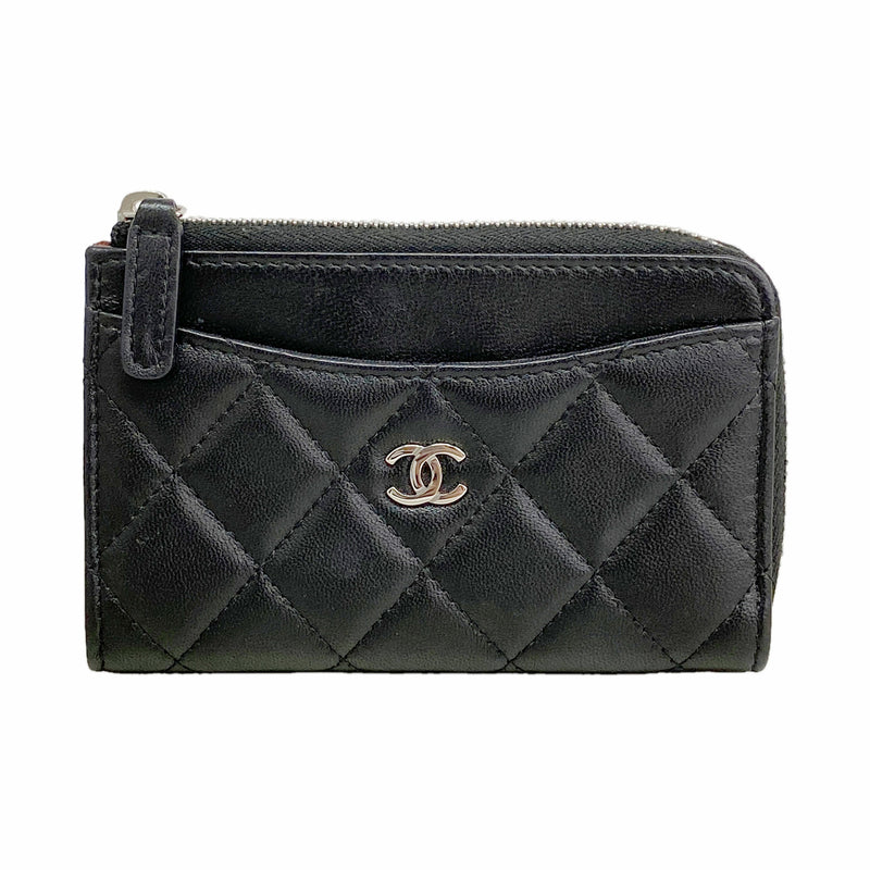 【6ib2078】シャネル コインケース マトラッセ ラムスキン ブラック シルバー金具【中古】レディース