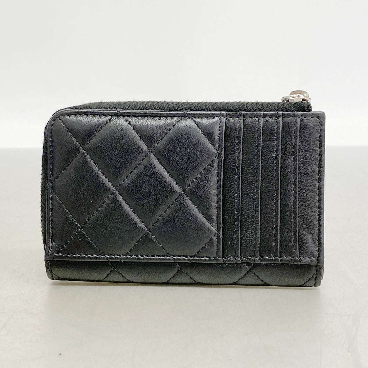 【6ib2078】シャネル コインケース マトラッセ ラムスキン ブラック シルバー金具【中古】レディース
