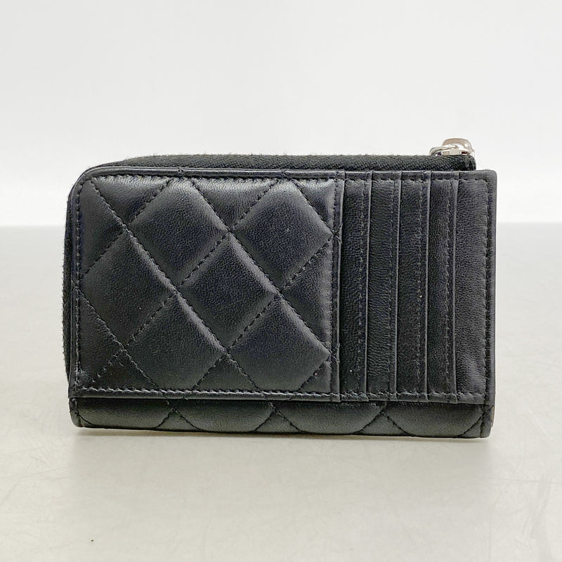 【6ib2078】シャネル コインケース マトラッセ ラムスキン ブラック シルバー金具【中古】レディース