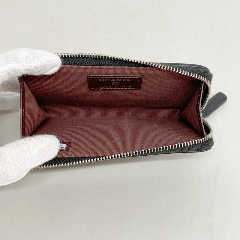 【6ib2078】シャネル コインケース マトラッセ ラムスキン ブラック シルバー金具【中古】レディース