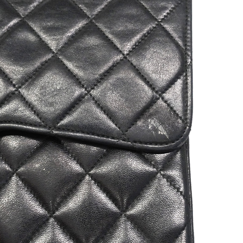 【6ib2079】シャネル ショルダーバッグ マトラッセ Wフラップ Wチェーン ラムスキン ブラック ゴールド金具【中古】レディース