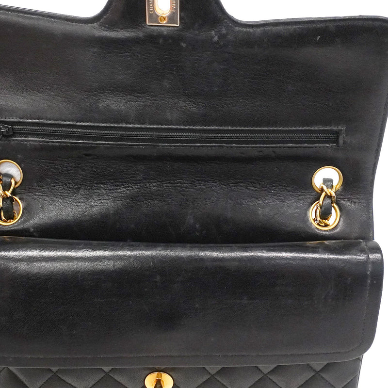 【6ib2079】シャネル ショルダーバッグ マトラッセ Wフラップ Wチェーン ラムスキン ブラック ゴールド金具【中古】レディース