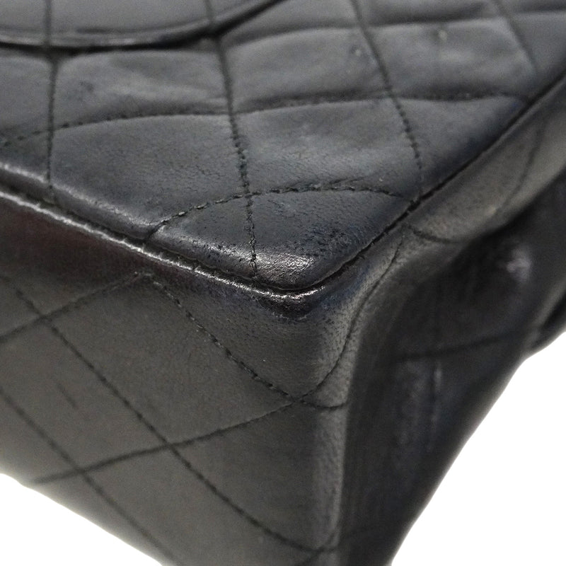 【6ib2079】シャネル ショルダーバッグ マトラッセ Wフラップ Wチェーン ラムスキン ブラック ゴールド金具【中古】レディース