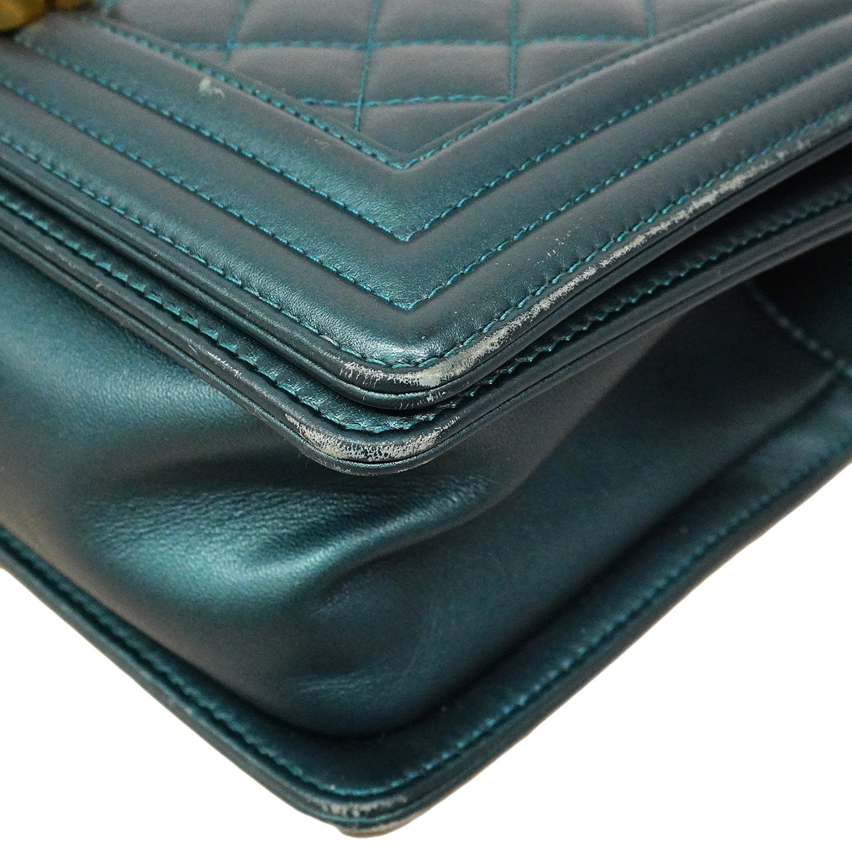 【6ib2091】シャネル ショルダーバッグ ボーイシャネル チェーンショルダー ラムスキン ブルー ゴールド金具【中古】レディース