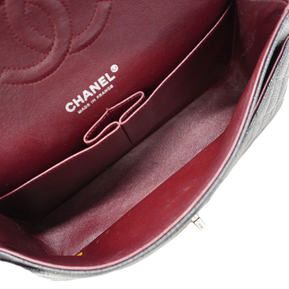 【6ib2097】シャネル ショルダーバッグ マトラッセ Wフラップ Wチェーン キャビアスキン ブラック シルバー金具【中古】レディース
