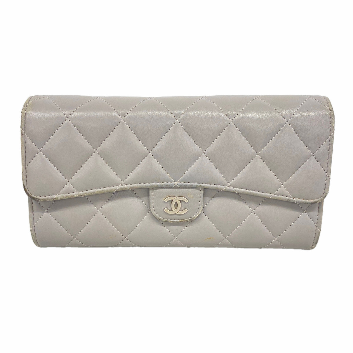 【6ib2167】シャネル 長財布 マトラッセ ラムスキン グレー シルバー金具【中古】レディース